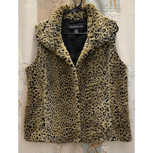 Kristen Blake Jackets & Blazers - Kristen Blake Faux Fur Leopard Vest Womens Lg Animal Print Turtle Neck Winter